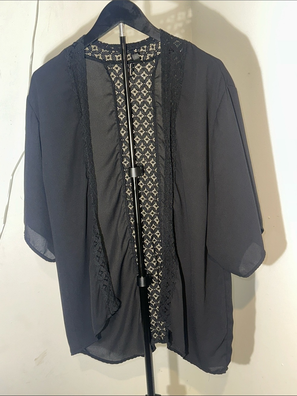 HeartSoul Black Lace-Trim Open Front Tunic
